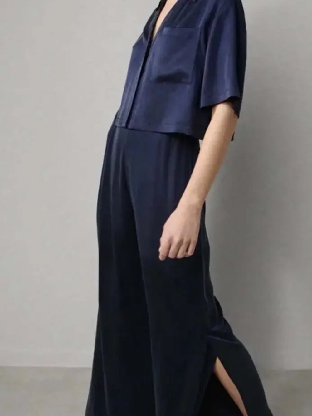 LUNYA Washable Silk Pajama Set - Navy Blue, Size S